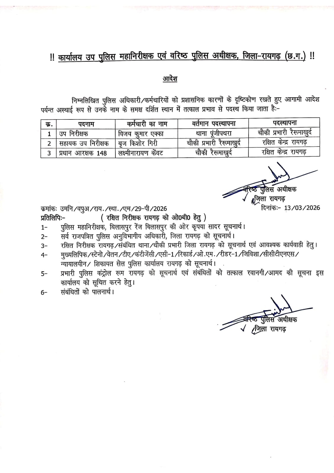 जुआ कार्यवाही में लापरवाही पर एसएसपी शशि मोहन सिंह सख्त, दो पुलिसकर्मी को किया गया लाइन अटैच, जुआ कार्रवाई में लापरवाही बरतने पर चौकी प्रभारी रैरूमाखुर्द समेत बीट प्रधान आरक्षक लाइन अटैच