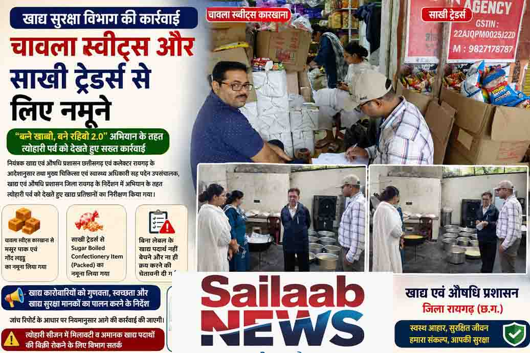 खाद्य सुरक्षा विभाग की कार्रवाई, चावला स्वीट्स और साखी ट्रेडर्स से लिए नमूने